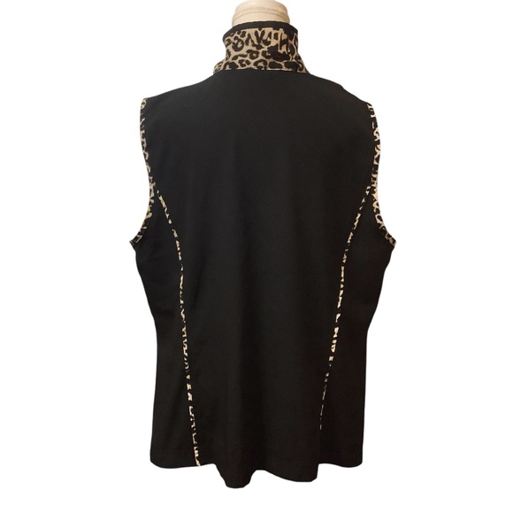 CJ BANKS BLACK WITH LEOPARD PRINT TRIM ZIP-UP SLEEVELESS VEST/ Size 1X - Picture 4 of 11